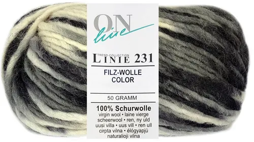 Online Garne 50 Gramm ONline Linie 231 Filzwolle Color 0101 Schwarz Weiss Mix Bastelgarn