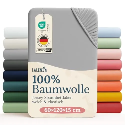 Laleni Jersey Babybettwäsche - Oeko-TEX zertifiziertes Spannbettlaken 60x120 Baby - Kinderbettwäsche aus 100% Baumwolle in Grau