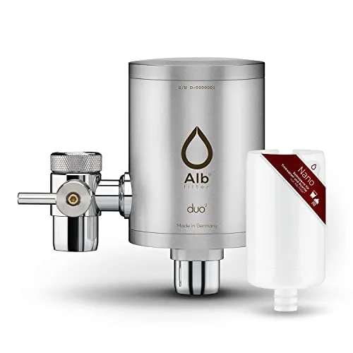 Alb Filter® Duo Nano Trinkwasserfilter | Wasserhahnfilter | Gegen Keime wie E. coli, Legionellen uvm. | Made in Germany Edelstahl (Edelstahl Mattiert ohne Vorfilter)