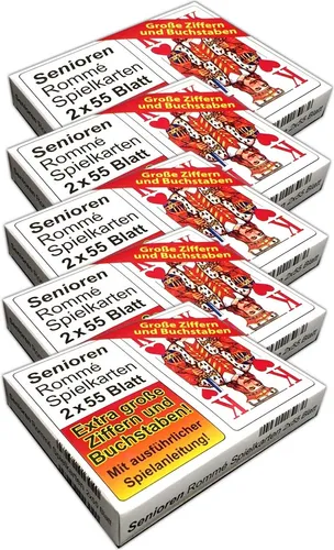 5x Romme Karten Senioren große Ziffern | Bridge Kartenspiel 2x 55 Kartendeck