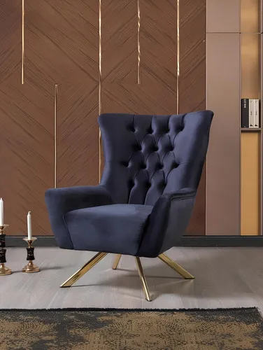Chesterfield Ohrensessel Blau - Eleganter Sessel für Ihr Wohnzimmer - Eleganter Chesterfield Ohrensessel in Blau, ideal für das Wohnzimmer. Mit hochwertiger Polyester-Polsterung und robustem Holzgestell, bietet er stilvollen Komfort für entspannte Stunden.