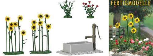 BUSCH 1231 Sonnenblumen und Rosen, fertig montiert von Busch