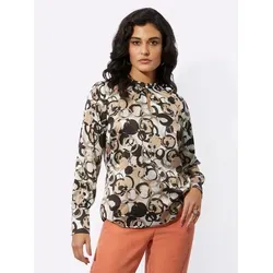 creation L Klassische Satin-Bluse Langarm beige|schwarz 52