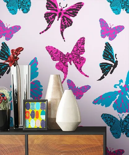 Newroom Papiertapete, Rosa Kindertapete Kinder Schmetterlinge - Mustertapete Jugendzimmer Lila Türkis Jung für Büro Diele/Flur Schlafen, Kinderzimmer, Mustertapete