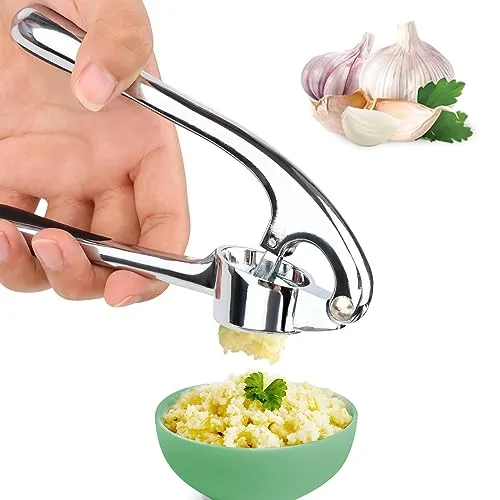 Knoblauchpresse Küchenhelfer, Knoblauchschneider Garlic Press mit leicht zu drückendem Griff, Knoblauchhackwerkzeug zum Extrahieren von mehr Knoblauchpaste, leicht zu reinigende – Silber