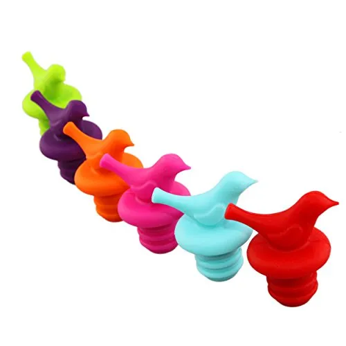 Weinverschluss, Flaschenverschluss, von LouisChoice, Schöner Vogel, Niedlich, Silikon, sortierte Farbe, 6 Pack.