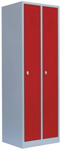 Spind Garderobenschrank Lichtgrau/Rot 180x60x50cm mit 2 Abteilen - Robuster Garderobenschrank für Umkleideräume, ideal für Fitnessstudios und Schulen. Langlebige Stahlkonstruktion mit praktischen Lüftungsschlitzen und Etikettenrahmen.