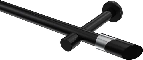 Interdeco Gardinenstange Prestige Verano Schwarz 420 cm - Moderne 1-läufige Gardinenstange aus Metall in Schwarz, ideal für elegante Raumgestaltungen. Inklusive Bicolor-Endstücken und einfache Montageoptionen für Wand oder Decke.