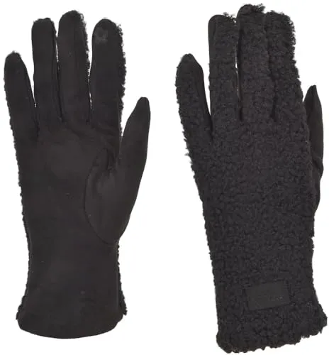 styleBREAKER Damen Touchscreen Handschuhe mit Teddyplüsch | Weiche warme Winter Fingerhandschuhe | Kuscheliger Smartphone Handschuh in vielen Farben, Farbe:Schwarz