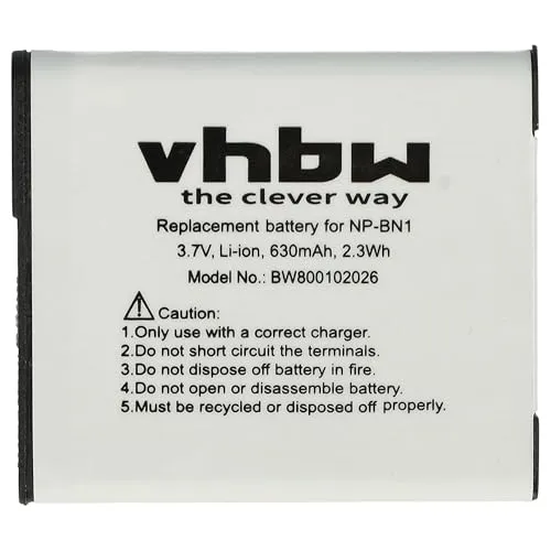 vhbw Akku kompatibel mit Sony Cybershot DSC-W610, DSC-W620, DSC-W630, DSC-W650, DSC-W670 Kamera (600 mAh, 3,6 V, Li-Ion) - Ersatz für NP-BN1