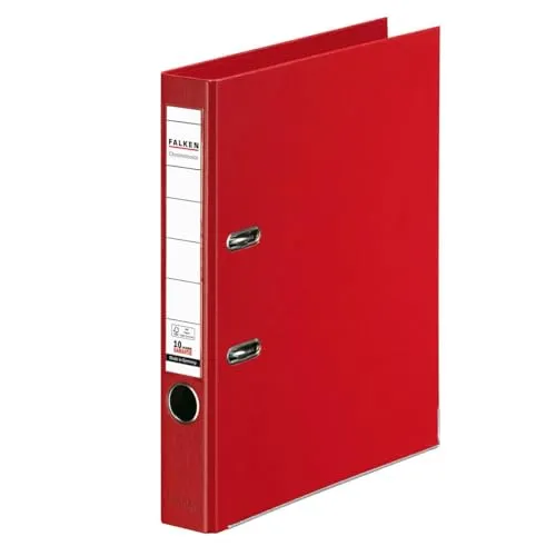 Original Falken 10er Pack Chromocolor Premium-Ordner. Made in Germany. Kunststoffbezug außen und innen 5 cm breit DIN A4 rot Ringordner Aktenordner Briefordner Büroordner Plastikordner
