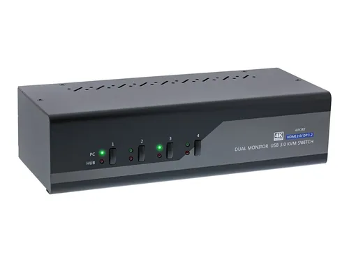 InLine KVM Switch Desktop 4-Port, Dual Monitor, 4K - KVM-Umschalter für 4 Computer mit Dual Monitor Unterstützung, USB 3.0 Anschlüssen und 4K Auflösung – ideal für effizientes Multitasking.