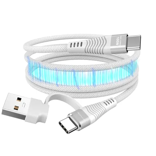 TECHGEAR Magnetisches 2in1 100W USB A/C auf USB C Ladekabel Schnellladung 5A Spiralkabel Kompatibel mit MacBook Pro/Air, iPad Air/Pro 2024, iPhone 16, Galaxy S25 Ultra, Pixel 9, PS5, Switch (1M)
