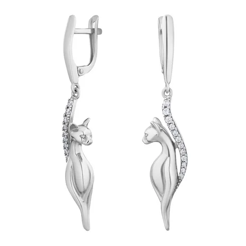 Ohrringe Hänger Damenohrringe Kreolen 925 Silber Katze Zirkonia - Elegante Damenohrringe aus 925er Silber mit funkelnden Zirkonia. Ideal für besondere Anlässe wie Hochzeiten oder Geburtstage. Handgefertigt und nickelfrei für höchsten Tragekomfort.