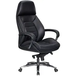 AMSTYLE Chefsessel SPM1.435 XXL, schwarz, Echt Leder - Bürostuhl mit belastbarer Echtlederpolsterung, ergonomischer Lordosenstütze und stufenlos verstellbarer Sitzhöhe für höchsten Komfort bei bis zu 120 kg Belastbarkeit.