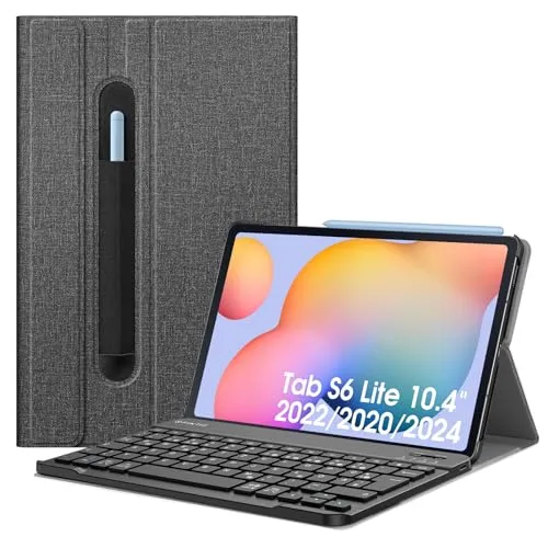 FINTIE Tastatur Hülle für Samsung Galaxy Tab S6 Lite - Tablet-PC-Zubehör mit abnehmbarer deutscher Bluetooth-Tastatur, ideal für Arbeit und Freizeit. Schützt Ihr Tablet und bietet verstellbare Winkel für optimale Nutzung.