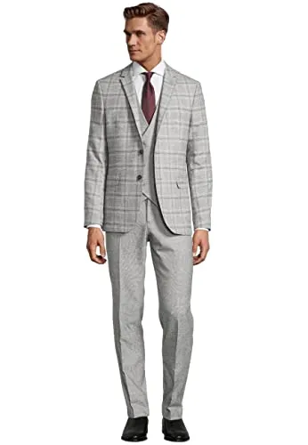 Steffen Klein Classy Gentleman Herren Anzug Dreiteilig - Eleganter dreiteiliger Anzug in modernem Slim Fit. Der raffinierte Muster-Mix aus Karo und Melange sorgt für einen stilvollen Auftritt. Die zweireihige Weste ist verstellbar und bietet hohen Tragekomfort.