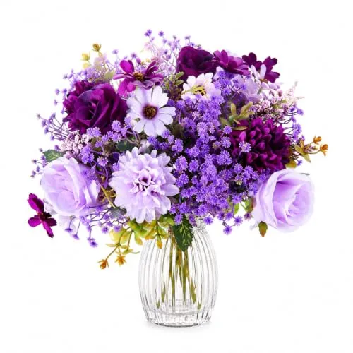 ledytdggu Künstlicher Rosenstrauß 22 Zweige, Lila Kunstblumen | Realistische Seidenrosen mit Schleierkraut und Hortensien, ideal für Hochzeit, Tischdeko, Party und Wohndekoration