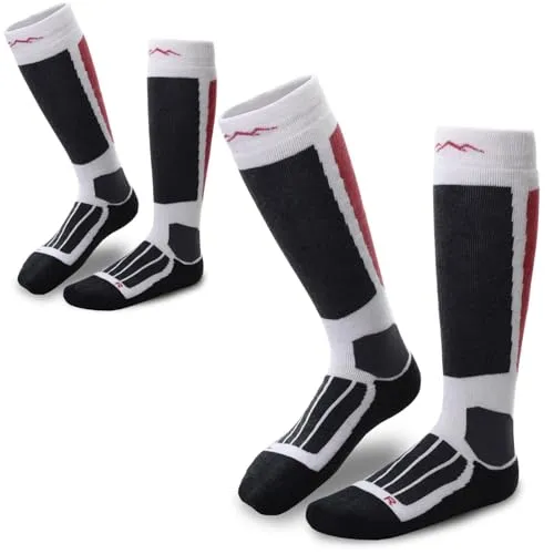 gipfelsport Skisocken für Kinder, Herren und Damen - Dicke Socken aus Merinowolle, warme Merino Snowboardsocken, 2x Paar Skistrümpfe, Weiß, Größe 36-38