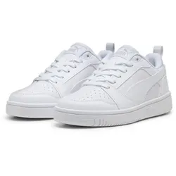 PUMA Rebound V6 Lo Sneakers für Jugendliche - White-Cool LightGray, Größe 37.5 EU - Stylische und bequeme Sneakers mit flacher Gummisohle und Schnürsenkeln, perfekt für den Alltag und aktive Freizeit.
