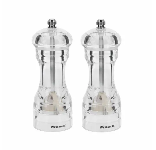 Westmark Mühlen-Set 2tlg. - Salz- und Pfeffermühlen - 2 transparente Gewürzmühlen mit robustem Keramikmahlwerk, individuell einstellbare Mahlgrade für perfekten Genuss, ideal für Küche und Gastronomie.