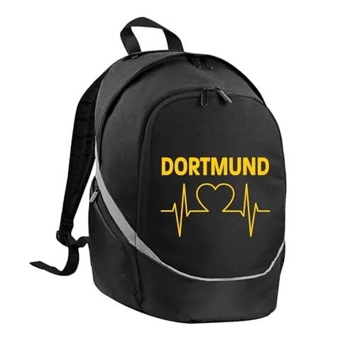 multifanshop Rucksack - Dortmund Herzschlag - Gelber Druck - Sportfan Rucksack mit Feuchtfach und mehreren Taschen, ideal für Dortmund-Fans. Hochwertiger Druck, langlebig und farbenfroh, perfekt für den Alltag oder als Geschenk.