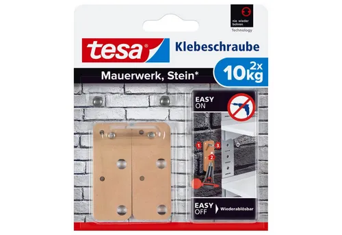 tesa Klebeschraube 10 kg, 2er Set, 2,4 x 6,0 cm - Praktisches 2er Set tesa Klebeschrauben, ideal für vielseitige Anwendungen. Maximale Tragkraft von 10 kg, einfach anzubringen und stabil für den täglichen Gebrauch.