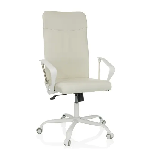 Bürostuhl Drehstuhl mit Armlehnen - Beige/Weiß - Bürostuhl mit hoher Rückenlehne, gepolstert für optimalen Komfort, ideal für lange Arbeitsstunden im Home Office oder Büro.