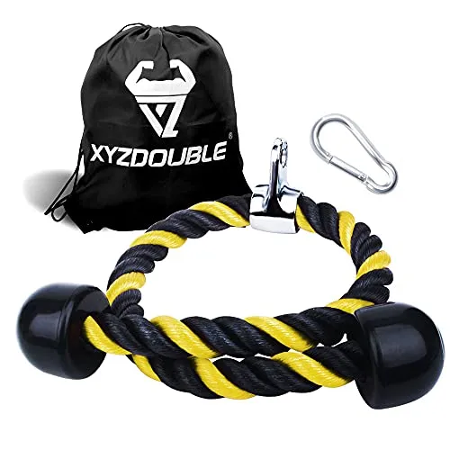 XYZDOUBLE Trizepsseil 70cm/90cm Trizeps Bizeps Seil Triceps Rope Kabelzug Griffe Fitness mit Rutschfesten Griffen Heavy Duty Kabel Befestigung für Fitness,Trizeps,Fitnessstudio Oder zu Hause-Gelb