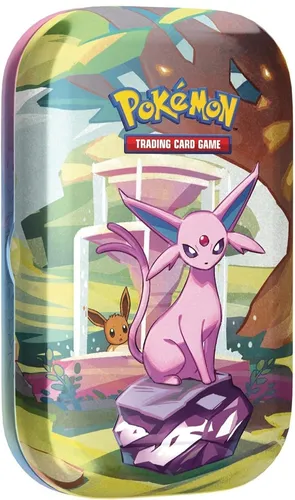 Pokemon Prismatische Entwicklungen Mini Tin Psiana - Deutsch - TCG OVP Displays, ideal für Sammler mit Evoli Münze und exklusiver Bildkarte für das Pokémon TCG!