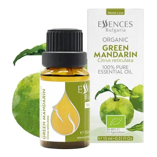 Essences Bulgaria Bio-Grüne Mandarine Ätherisches Öl 15ml | Citrus reticulata |100% Naturrein | Unverdünnt | Therapeutischer Grad | Aromatherapie | Kosmetik | Tierversuchsfrei | Gentechnikfrei | Vegan