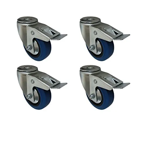 Stück 125 mm Blue Wheels Elastik Rad Rolle als Lenkrolle mit Totalstop Rückenlochbefestigung 4