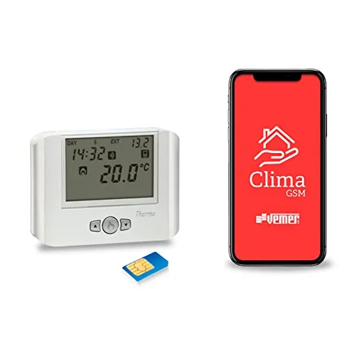 VEMER VE715900 THERMO GSM - Digitale Heizungsthermostat mit GSM Modul, Thermostat mit Fernbedienung per APP, Stromversorgung 230V, Weiß