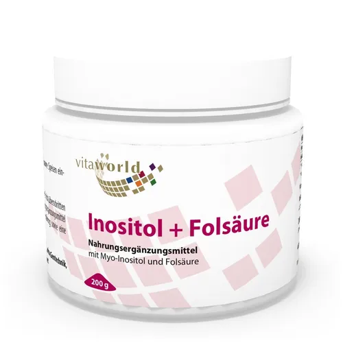 Vita World Inositol 200g Rein Pulver Myo-Inositol + Folsäure 800mcg Vegetarisch