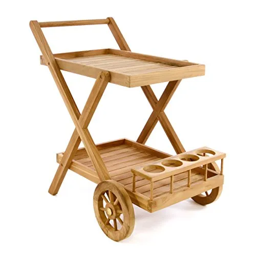 Divero Servierwagen Rivera mit Rädern aus Teakholz, behandelt - Farbe: Braun