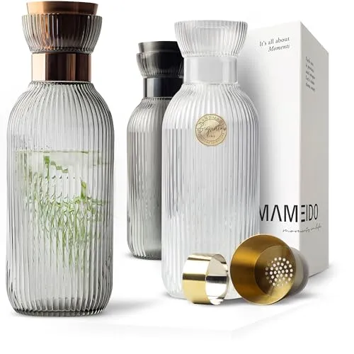 MAMEIDO Wasserkaraffe aus Kristallglas, 1 l und 1,5 l mit edlem Ausgießer