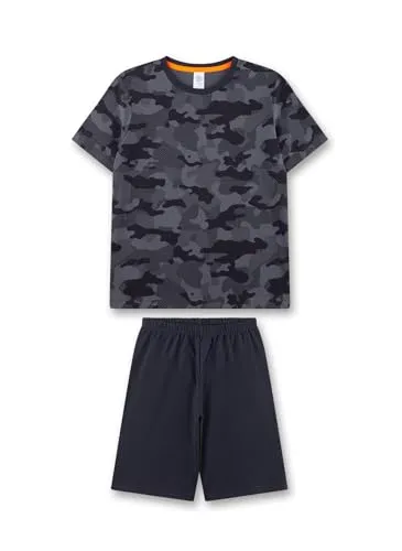 Sanetta Jungen Schlafanzug - Kurzarm Pyjama für Teens in Schwarz/Grau - Kinder-Nachtwäsche aus 100% Baumwolle, mit bequemem elastischen Bund und angenehmem Tragekomfort. Ideal für entspannte Nächte!