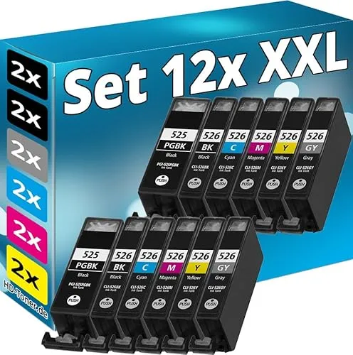 Inkadoo 12x Druckerpatronen kompatibel für Canon PIXMA IX6550 MG6150 MG6250 MG8150 MG8250 GRAU