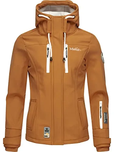 MARIKOO Damen Softshelljacke Übergangsjacke mit Kapuze Kleinezicke Caramel Brown Gr. XXL