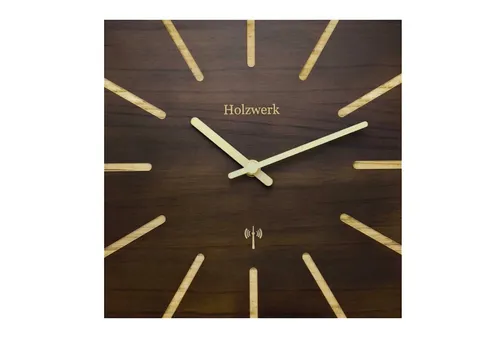 Holzwerk Funkwanduhr - Eckige Designer Loft Uhr aus Holz - Wanduhren aus massivem Holz im modernen Design, nahezu lautloses Uhrwerk und automatische Zeitumstellung für zeitlose Eleganz in Ihrem Zuhause.