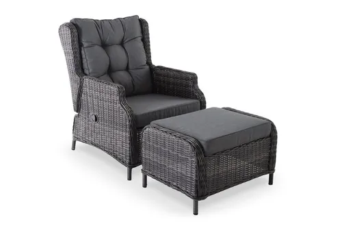 Raburg Gartensessel Relaxsessel mit Hocker, inkl. Polster, wetterfest, Sophia (1er-Set, Gartenstuhl-Set mit Hocker), pflegeleichtes Polyrattan, 130 kg Belastbarkeit