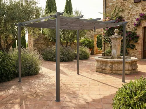 Raumhirsch Furniture Pavillon Pergola – Moderner Gartenpavillon mit Schiebedach - Eleganter Gartenpavillon 3×3 m mit verstellbarem Schiebedach. Ideal für flexible Schattenplätze auf Terrasse oder im Garten. Robuste Konstruktion und wetterfest für den ganzjährigen Einsatz.