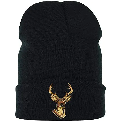 EXPRESS-STICKEREI Jäger Strickmütze - Warme Wintermütze mit Hirsch Motiv - Beanie für Damen und Herren - Unisex Wollmütze - Jagd Haube mit Spruch