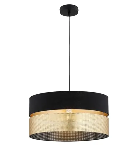 FKL DESIGN Home Deco Hängelampe Pendellampe Schwarz-Gold Beleuchtung 1-flamming E27 Hängeleuchte Pendelleuchte aus Serie N134 (N134-SG)