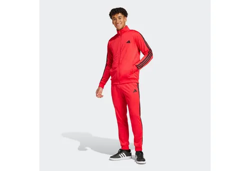 adidas Sportswear Trainingsanzug M 3S TR TT TS (2-tlg) - Trainingsbekleidung, sportlicher 3-Streifen Look in Pure Ruby, ideal für Läufer und bequem durch 100% Polyester.