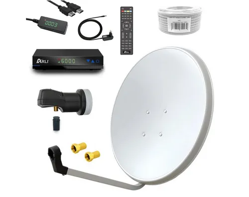 ARLI 60 cm HD Sat Anlage Set mit Receiver und Kabel