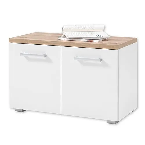 Mid.you Garderobenbank, Weiß, Eiche - Garderobe mit Stauraum für Schuhe, ideal für einen einladenden Flur. Bequeme Sitzfläche und 4 Fächer für ordentliche Aufbewahrung.