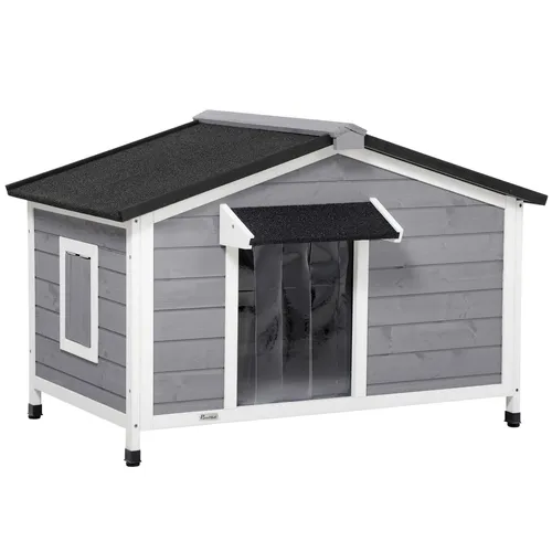 PawHut Hundehütte aus Holz - Outdoor, Grau, 109x79x72 cm - Tierhäuser: Robuste Hundehütte aus Tannenholz mit abnehmbarem Boden für einfache Reinigung, ideal für den Außenbereich.