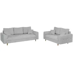 S-Style Möbel Polstergarnitur 3+2 Kristian - Couchgarnituren im skandinavischen Stil, bestehend aus einem 3-Sitzer und 2-Sitzer Sofa aus hochwertigem Chenille-Stoff, mit bequemer Wellenfederung und eleganten Holzfüßen.