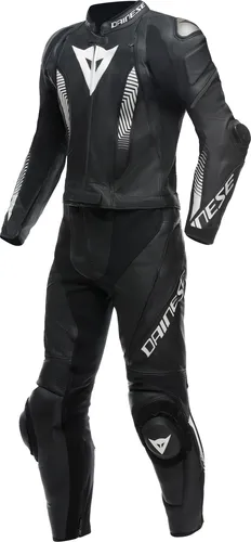 Dainese Laguna Seca 5 2 tlg. Lederkombi schwarz / schwarz / weiss 98 - Motorradkombis aus hochwertigem Tutu-Rindsleder mit erstklassigem Schutz und optimaler Beweglichkeit dank elastischer Einsätze und Lüftungs-Reißverschlüsse für maximalen Komfort.